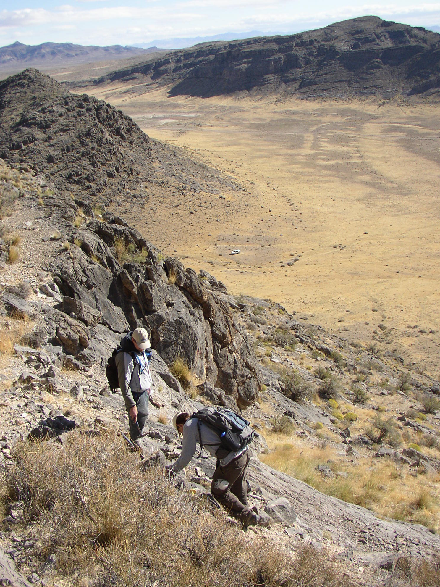Photo of scientists sampling Utah's Big Horse Limestone.